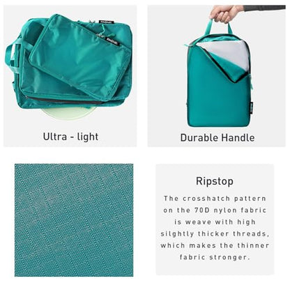 Bagail Ultralight Compression Cubes 7 Set - 3 Packing Cubes, 3 Organizers, and 1 Shoe Bag - color: The Teal, style: Cloth Pattern