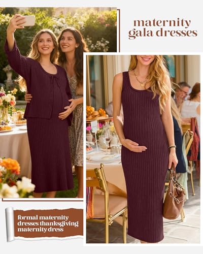 Maternity Dress Set 2 Piece for Baby Shower Party - color: Burgundy, size: Large