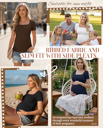 Huukeay 4 Pack Women's Short Sleeve Maternity Shirts - color: Black, Navy Blue, Brown, White, size: X-Large