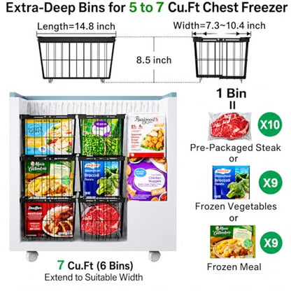 iSPECLE Deep Freezer Organizer Bins - Adjustable Width & Extra Depth, 6 Pcs - style: 6 Pcs-14.8"-Black
