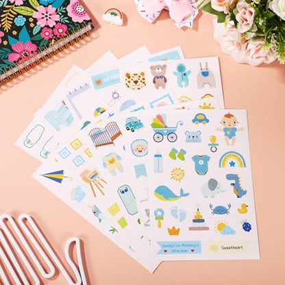 10 Sheets Baby Boy Scrapbook Stickers, Various Designs Toddler Decals - color: Blue