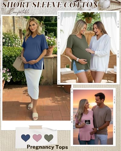 Ficerd 3 Pack Women's Maternity Shirts - color: Army Green, Muted Pink, Hazy Blue, size: Small
