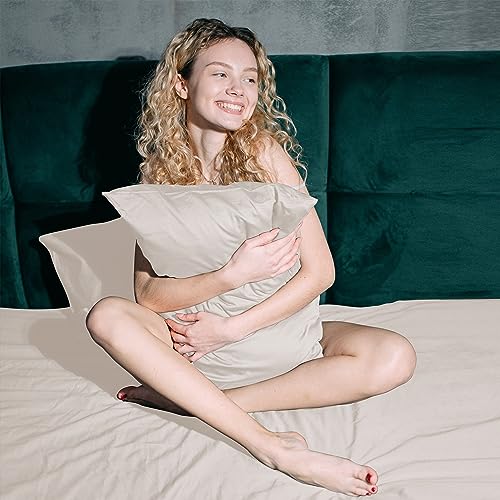 100% Egyptian Cotton Pillow Protectors Set of 2 King Size - color: Light Beige, size: King 2Pack