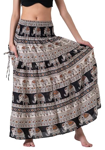 Long Skirts Tiered Maxi Boho Skirt - color: Hippie Elephant Black, size: Large-X-Large