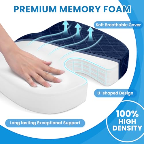 TushGuard Seat Cushion, Memory Foam Office Chair Cushion - Blue, Large - color: Blue, size: Large