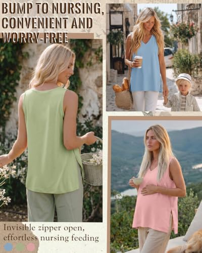 3 Pack Womens Maternity Nursing Tank Top - color: Blue, Pink, Macaron Green, size: Small