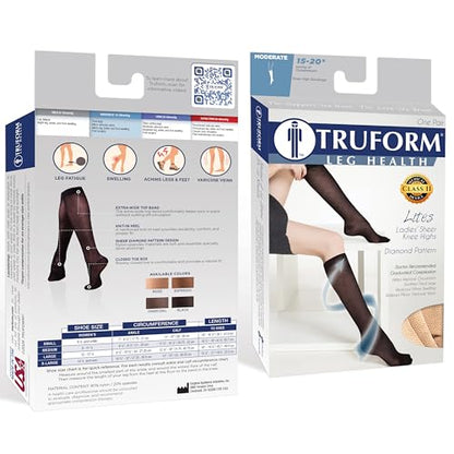 Truform Sheer Compression Stockings, 15-20 mmHg, Women's Knee High Length, Diamond Pattern, Charcoal, Medium - color: Charcoal, size: Medium (1 Pair), style: Diamond Pattern