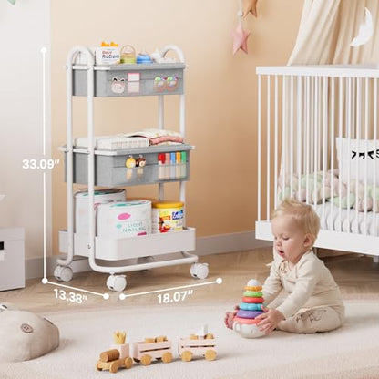 Modanais Baby Diaper Caddy Organizer Cart - 3 Tier Rolling Cart, Light Gray - color: Light Gray