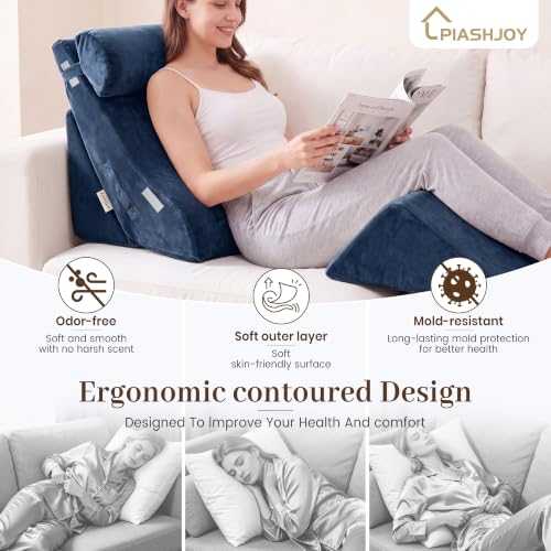 4PCS Wedge Pillow Set, Incline Pillow for GERD & Heartburn Relief - color: Full Navy