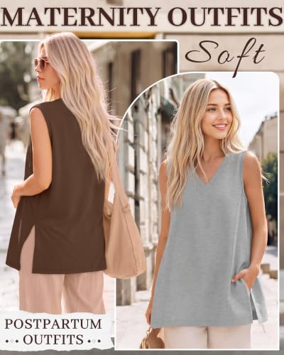 4 Pcs Womens Maternity Nursing Tank Tops - color: Brown, White, Light Gray, Black, size: Small