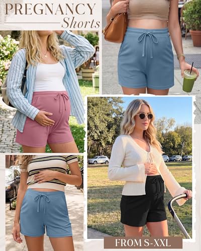 3 Pack Women Maternity Shorts - color: Pink, Blue, Black, size: X-Large