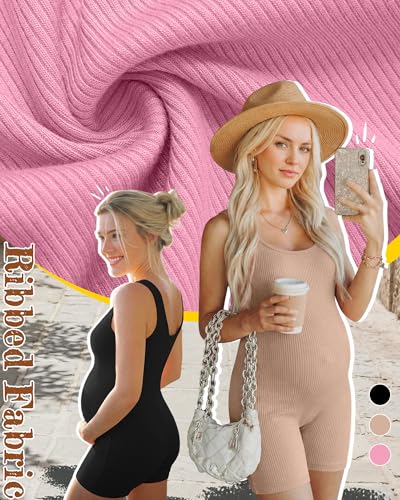 3 Pack Maternity Rompers for Women - color: Black, Khaki, Pink, size: XX-Large