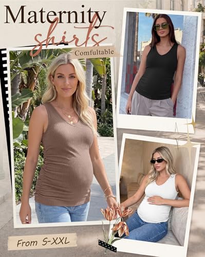 4 Pack Women's Maternity Pregnancy Tanks - color: Gray Green, Coffee, White, Black, size: Medium