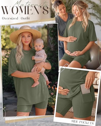 Huukeay Women's Maternity Set 2 Piece Outfits - color: Army Green, size: Medium