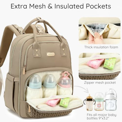 AIJIEKE Diaper Bag Backpack, Large Multi-functional Diaper Backpack, Khaki - color: Brown Taupe