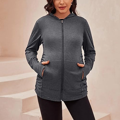DEBELLY Maternity Sweatshirt Zip Up Hoodie Pockets Pregnancy Postpartum - color: Dark Grey, size: Small