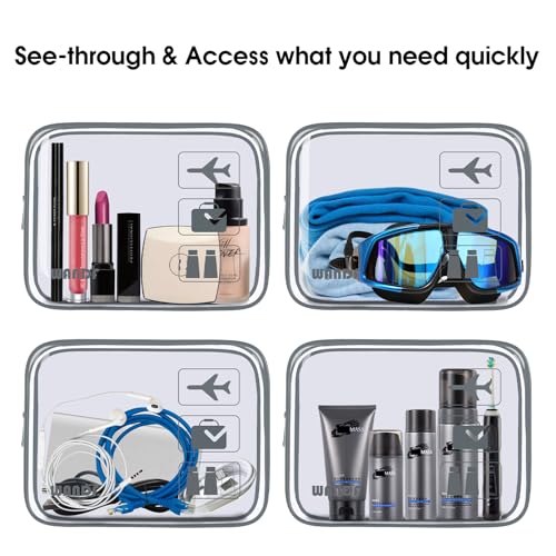 WANDF TSA Approved Toiletry Bag, 3 Pack Clear Makeup Bag - color: Grey, size: Pack of 3