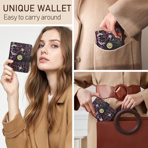 Kelvoris Goth Bats Spiders Web Small Rfid Women Wallet Zipper Coin Pocket - color: Bats and Spiders