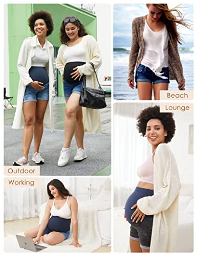 HOFISH Maternity Denim Jeans Shorts, Over-Belly Pregnancy, Super Stretchy - color: Light Blue, size: Medium