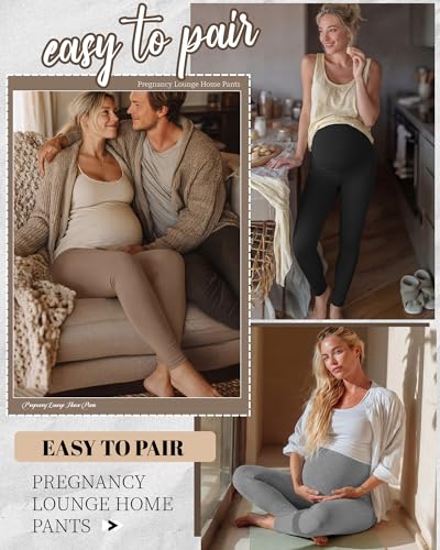 3 Pack Women's Maternity Pants Home Lounge Pajamas - color: Black, Heather Gray, Khaki, size: Large