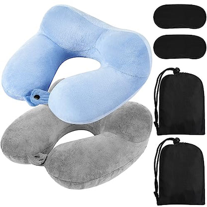 Sintuff 2 Inflatable Neck Pillow Airplane Travel, Light Gray and Sky Blue - color: Light Gray and Sky Blue