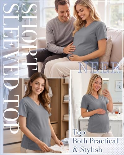 Neer Women's Maternity Scrub Top - color: Light Gray, size: Medium