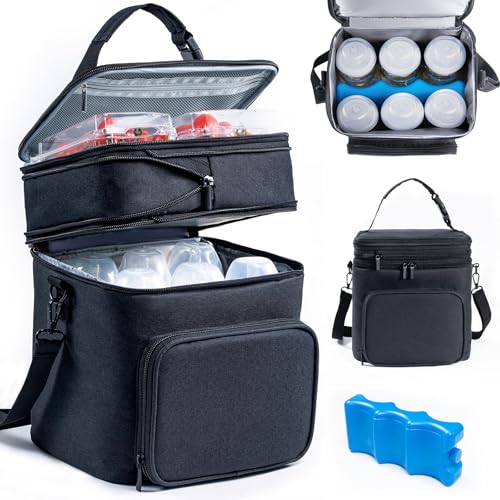 SFYBYHEART Breastmilk Storage Bag with Ice Pack for 6 Baby Bottles - Expandable Breast Pump Bag with Cooler for 6 Mam Bottles Up to 9 Ounce - color: Black
