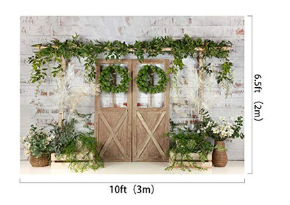 Kate Rustic White Painted Brick Wall Wood Door Photography Backdrops - size: 10x6.5ft