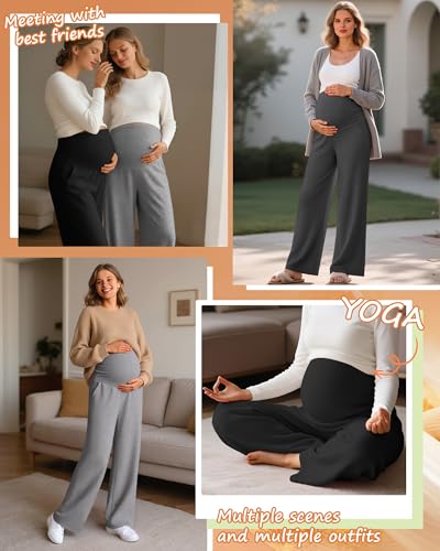 Oakgarden 3 Pack Women's Fleece Maternity Pants - color: Light Mixed Gray, Dark Mixed Gray, Black, size: Medium