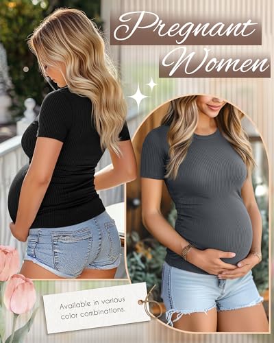Ficerd 3 Pack Women's Short Sleeve Maternity Shirts - color: Dark Gray, Light Gray, Black, size: Small