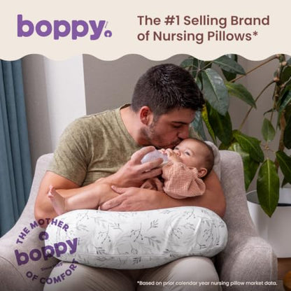 Boppy Nursing Pillow, Safe Ergonomic Breastfeeding & Baby Feeding Support - color: Gray Gentle Leaves