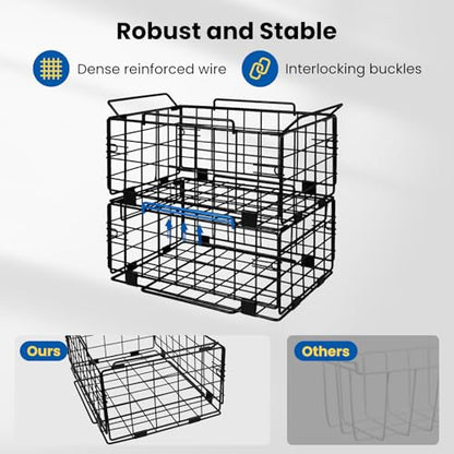 Reinforced Freezer Organizer Bins, 2 Pack Heavy Duty Metal Freezer Baskets, Stackable Deep Freezer Storage with Handles, Maximize Chest Freezer Space, No Assembly Required - size: 2 Pack