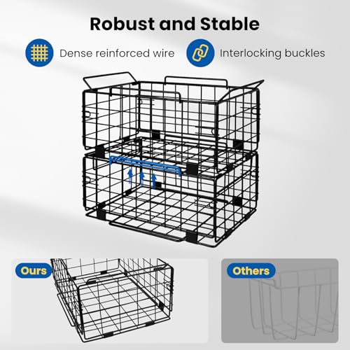 Reinforced Freezer Organizer Bins, 4 Pack Heavy Duty Metal Freezer Baskets, Stackable Deep Freezer Storage with Handles, Maximize Chest Freezer Space, No Assembly Required - size: 4 Pack