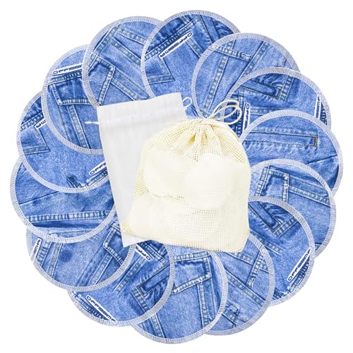 wegreeco Nursing Breast Pads (14 Pack) + Laundry Bag & Travel Storage Bag, 4.7 inch Option - Washable & Reusable Breastfeeding Nursing Pads (Classic Jeans, Large, Plain Shape) - color: Classic Jeans, Plain Shape, size: Large