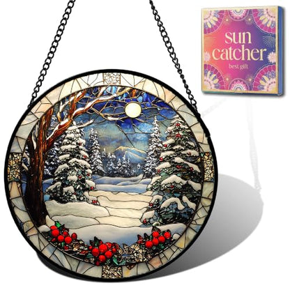 Cedar Snowscape Acrylic Suncatcher Faux Stained Glass Window Hanging 9.8" - color: White, size: 9.8X9.8 IN
