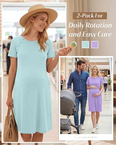 Huukeay 2 Pack Labor and Delivery Hospital Gown - color: Light Purple, Mint Green, size: Small