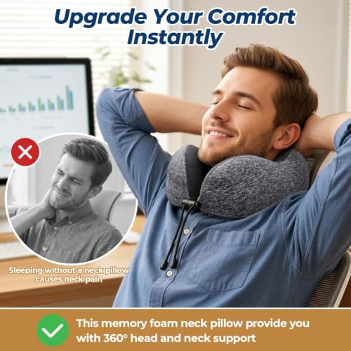 ExploreBliss Travel Pillow, Memory Foam Neck Pillow Airplane, Grey - color: Grey