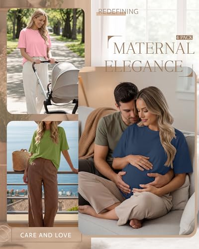 4 Pack Nursing Breastfeeding Shirts - color: Haze Blue, Pink, Olive Green, Black, size: Small