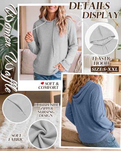 Ficerd 2 Pack Women's Nursing Waffle Hoodies Breastfeeding Tops - color: Light Gray, Haze Blue, size: Small
