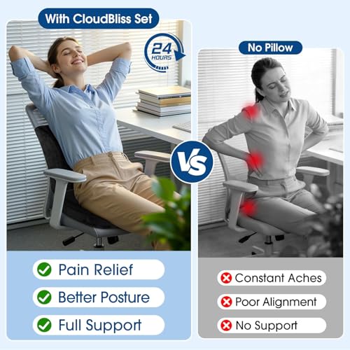 CloudBliss Ergonomic Seat Cushion & Lumbar Support Pillow Set, Black, XL - color: Black, size: X-Large