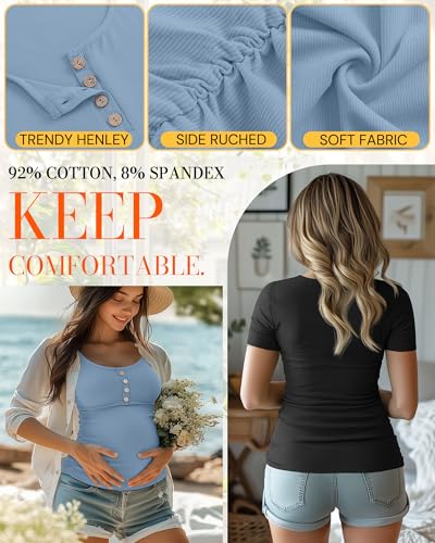 4 Pack Womens Short Sleeve Maternity Shirts - color: Light Pink, Light Blue, Light Heather Gray, Black, size: Large