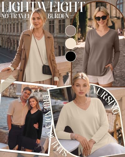 Riyiper 3 Pack Women's Nursing Shirts for Breastfeeding - color: Coffee, Apricot, Black, size: X-Large