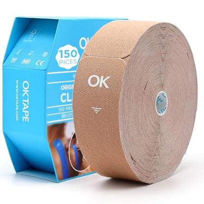 OK TAPE Kinesiology Tape 150 PCS Precut Elastic Strips Bulk 2inx10in/PCS - color: Beige, size: 150 PCS