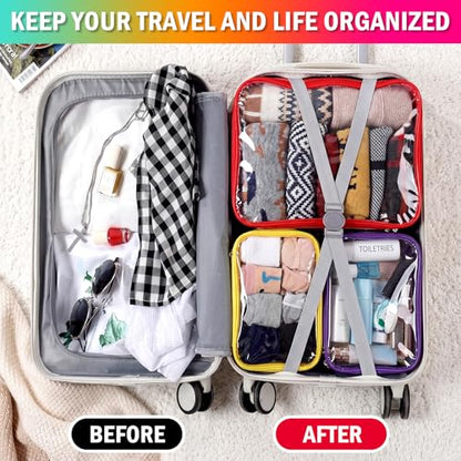 6 Pcs Clear Packing Cubes for Travel Luggage Organizer Bag Rainbow - color: Rainbow