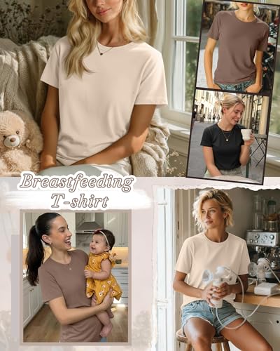 3 Pack Women's Nursing Shirts - color: Beige, Coffee, Black, size: Large