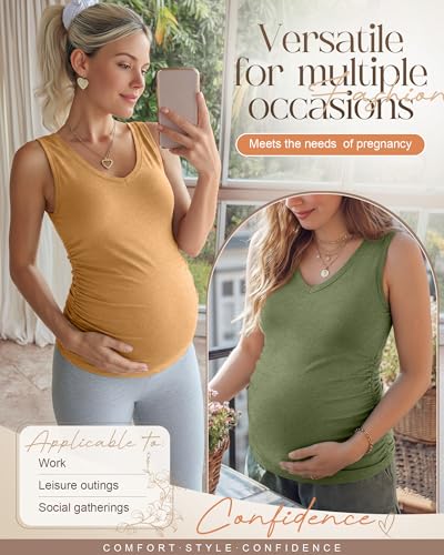 3 Pack Maternity Tank Tops - color: Ginger Yellow, Sage Green, Cream, size: Large