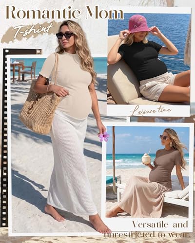 4 Pack Maternity T Shirts - color: Apricot, Khaki, Coffee, Black, size: X-Large