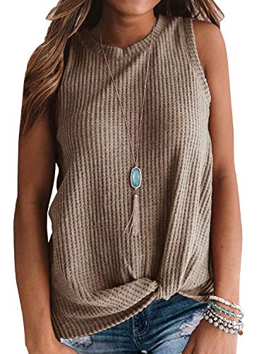 IWOLLENCE Womens Casual Tank Tops with Twist Knot - color: C Khaki, size: 3X-Large