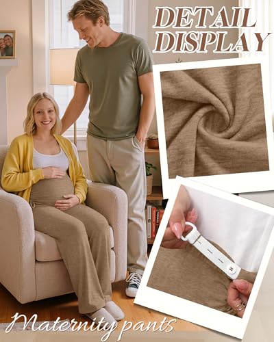 Neer 3 Pack Women's Maternity Lounge Wide Leg Pants - color: Haze Blue, Light Coffee, Black, size: Medium