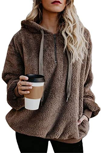 ReachMe Womens Oversized Sherpa Hoodie Pullover Fleece Sweatshirt - color: 0 Brown, size: Medium